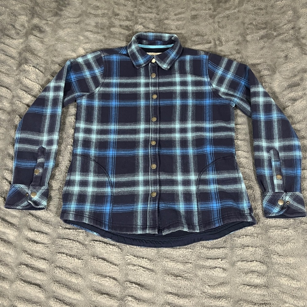 ORVIS Classic Collection Plaid Flannel Lined Shirt Jacket Women Size S Navy Blue